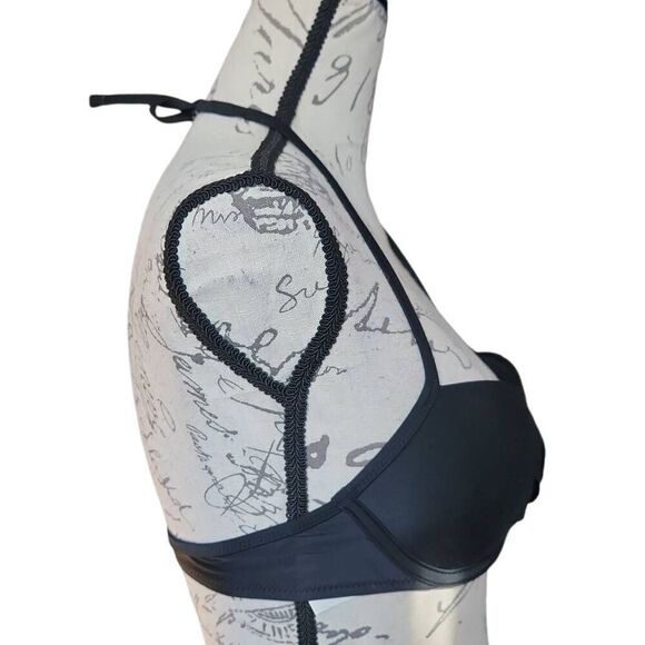 Aerie Women's Size 32C Black Twist Front Pushup Underwire Halter Bikini Top - Picture 4 of 7